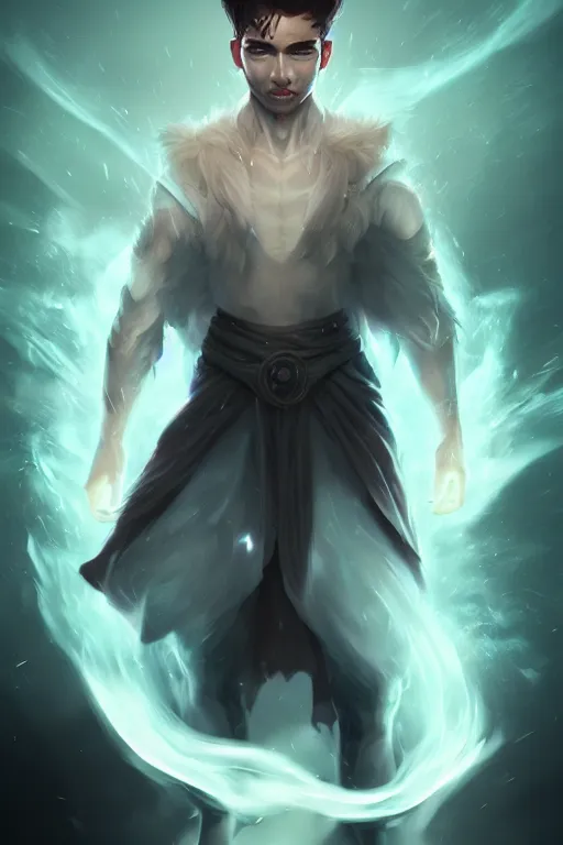 Image similar to a human elemental sorcerer, blurred environment background, epic magic effects, white skin, portrait, male, sharp focus, digital art, concept art, post processed, dynamic lighting, by emylie boivin and rossdraws