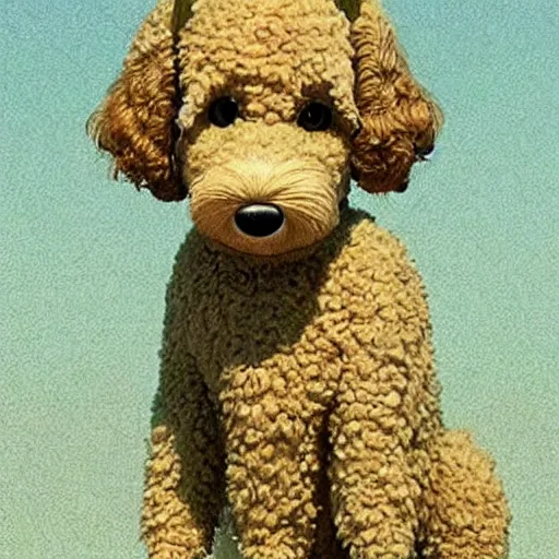 Image similar to a Goldendoodle in spirited away, studio ghibli, highly detailed,