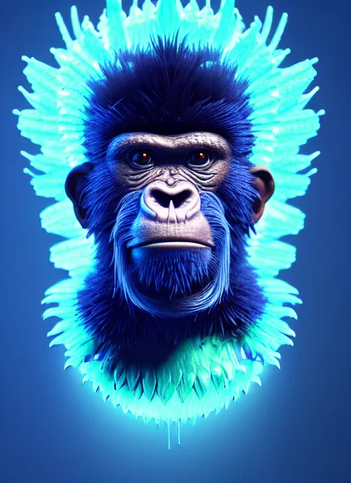 Image similar to 3 d ape shaman profile portrait, sigma 5 0 0 mm f / 5. beautiful intricate highly detailed quetzalcoatl head and feathers. bioluminescent, plasma, lava, ice, water, wind, creature, thunderstorm! artwork by tooth wu and wlop and beeple and greg rutkowski, 8 k trending on artstation,