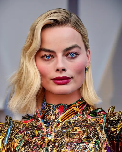 Image similar to Margot robbie wearing a cosplay costume, full body shot, Photography, Cinematic, Portrait, insanely detailed and intricate, hypermaximalist, elegant, ornate, hyper realistic, super detailed