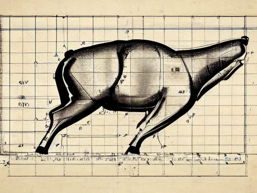 Image similar to blueprint technical drawing of a steak, schematic, sepia, old paper