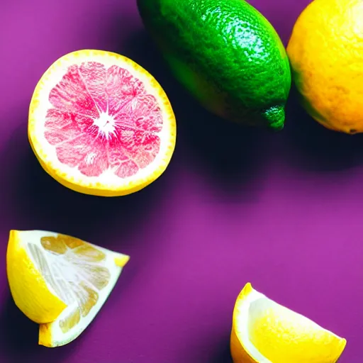 Image similar to a photography of a pink lemon on a green background - professional photography