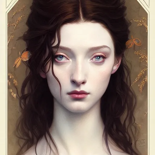 Prompt: beautiful striking Pre-Raphaelite Emma Dumont by Artgerm and Greg Rutkowski, intricate, elegant, highly detailed, digital painting, pale