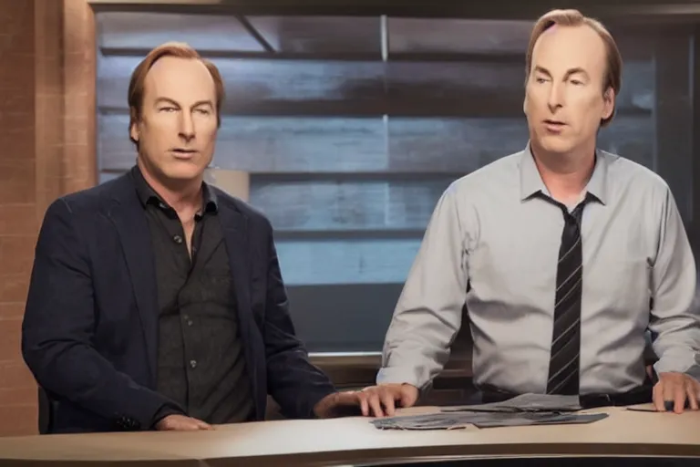 Prompt: Movie still of Bob Odenkirk playing Alex Jones on his show, cinematic lighting