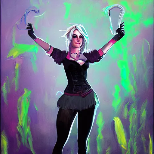 Prompt: Ciri at a rave, expressive oil painting, digital art