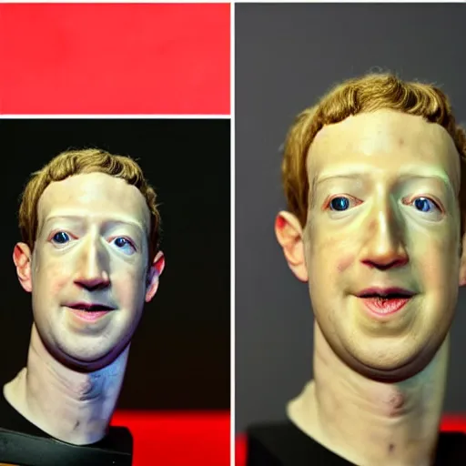 Prompt: eerie uncanny valley slightly melted wax sculpture of mark zuckerberg