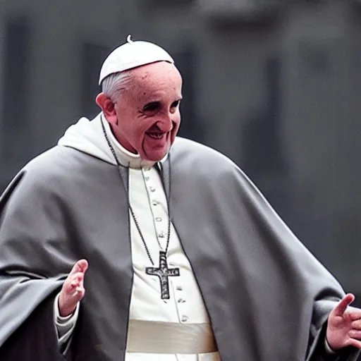 Image similar to the pope wearing a dark hooded robe