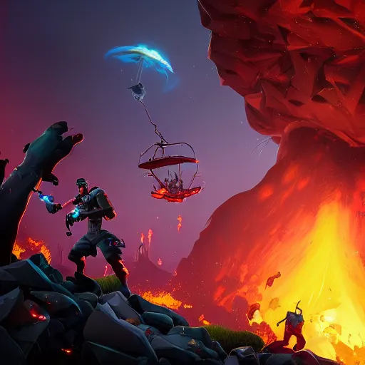 Image similar to fortnite volcano event by greg rutkowski