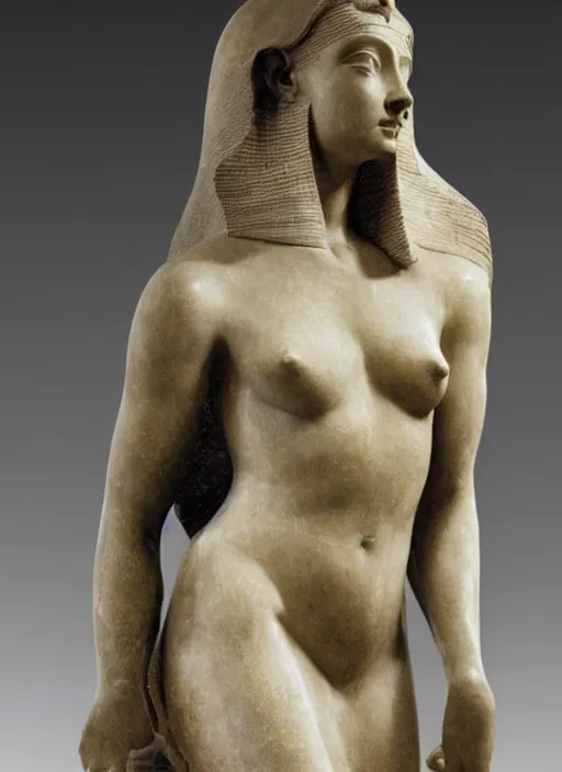 Image similar to a full figure marble sculpture of an Egyptian princess, by Rodin and Bernini, dramatic lighting,
