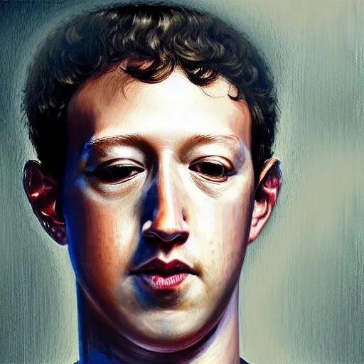 Prompt: hyper realistic, portrait of asian mark zuckerberg, painted by greg rutkowski,