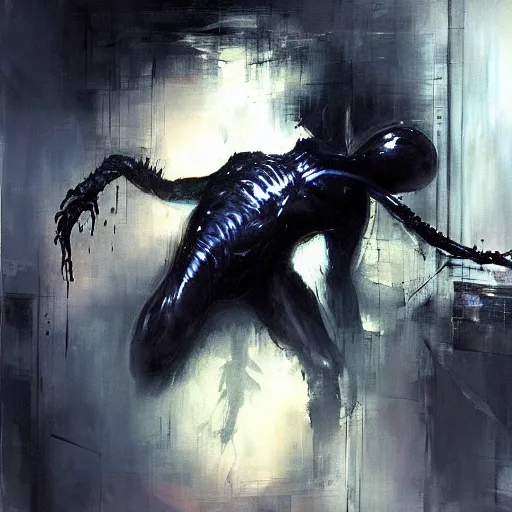 Image similar to venom symbiote painter by jeremy mann