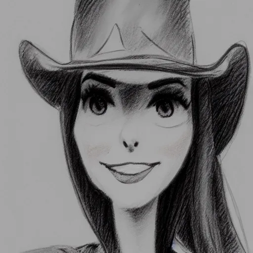 Image similar to milt kahl pencil sketch of victoria justice with a cowboy hat