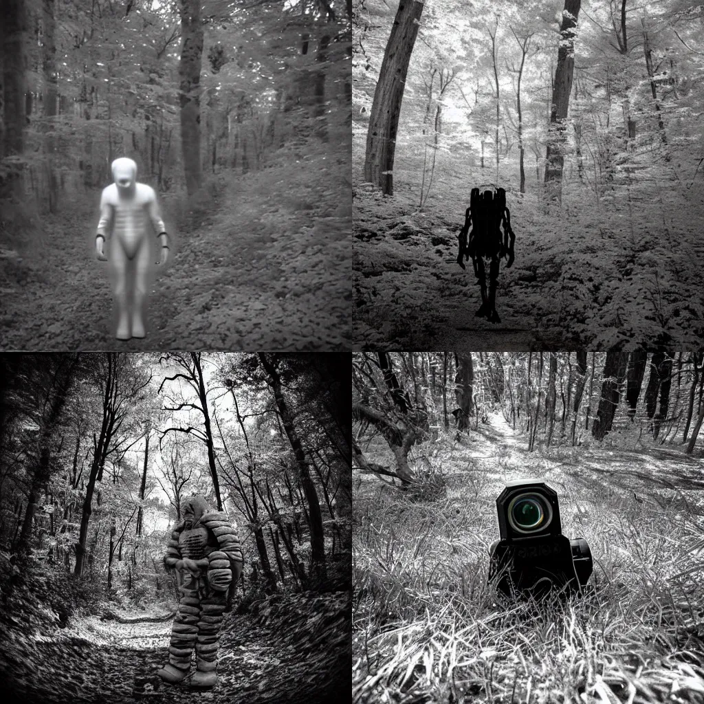 Prompt: a terrifying alien, trail cam footage, infrared