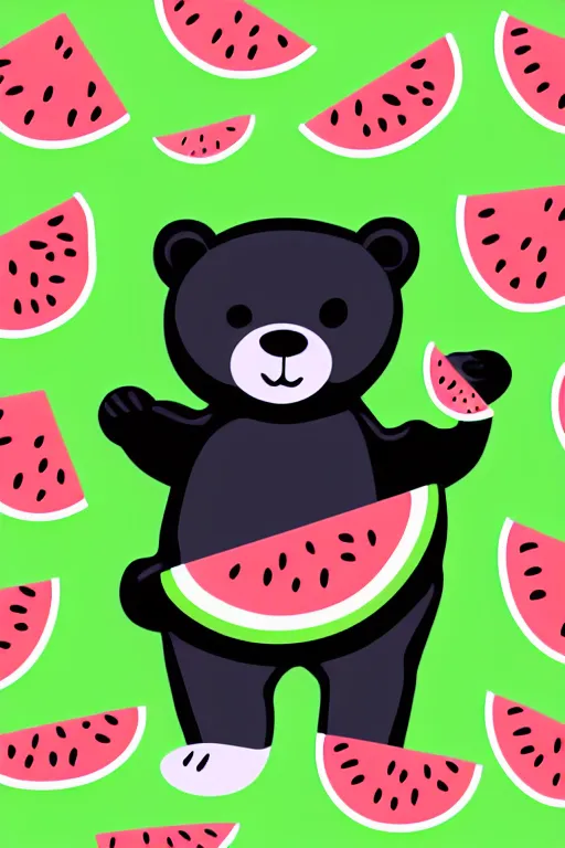 Image similar to Bear holding a watermelon, sticker, colorful, illustration, highly detailed, simple, smooth and clean vector curves, no jagged lines, vector art, smooth