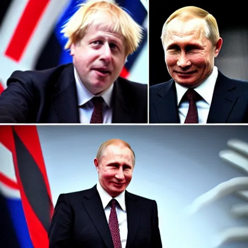 Prompt: Boris Johnson and putin at the end of the world