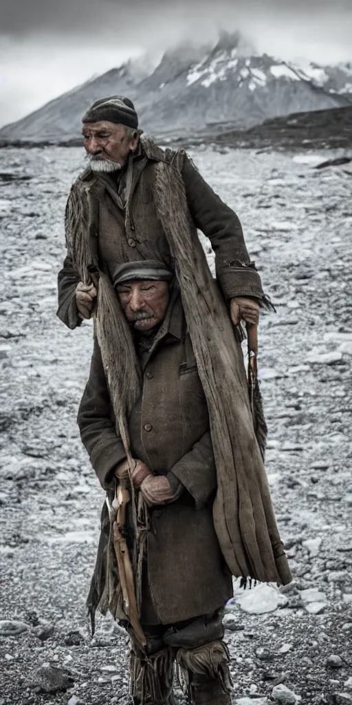 Prompt: Selknam man with corporal pain during the Hain Ceremony in Tierra Del Fuego in 1923, unreal 5, hyper realistic, realistic, photo realistic, dynamic lighting, highly detailed, cinematic landscape, studio landscape, studio lighting