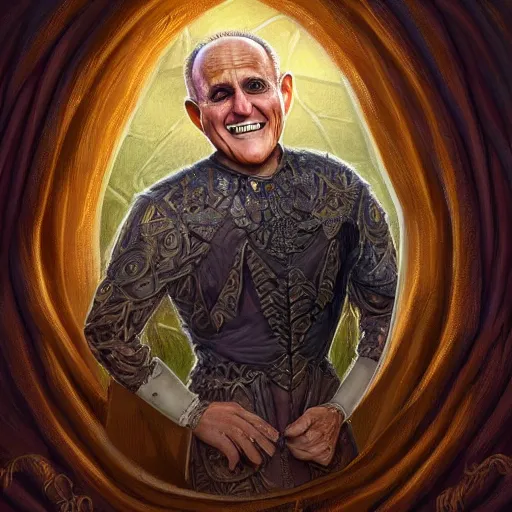 Image similar to digital painting of a rudy giuliani in a ballet custume by filipe pagliuso and justin gerard, symmetric, fantasy, highly, detailed, realistic, intricate