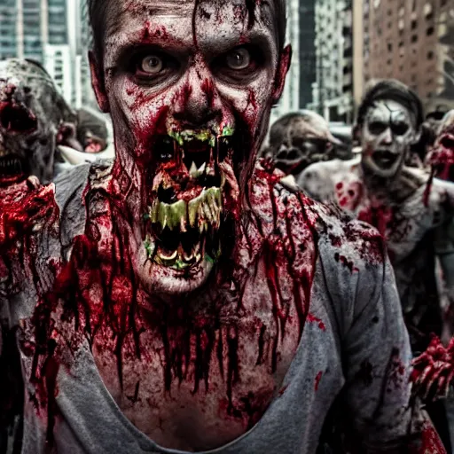 Image similar to a demonic zombie horde in new york city, 4k, high detail, high-resolution photograph, professional photography, ultra-detail