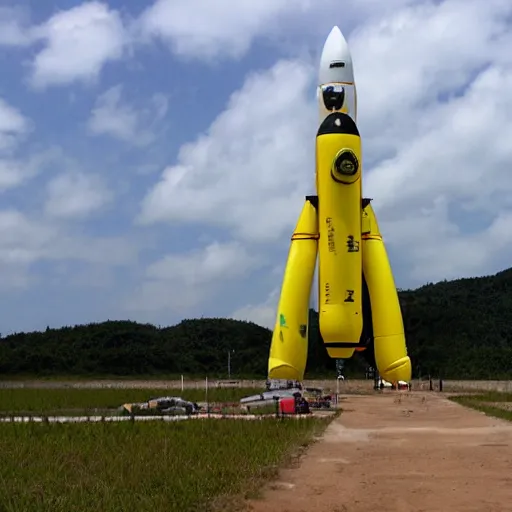 Image similar to a banana rocket on launch pad at wenchang space launch site