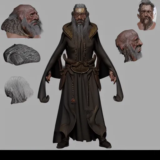 Prompt: An ancient wizard of the Way, zbrush D&D character, hyper-realism, full-character design, cloth sim, weta digial