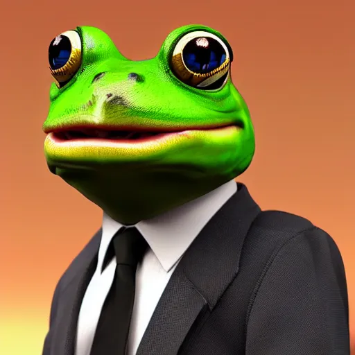 Image similar to a high quality photo of an antropomorphic frog wearing a suit, 3d scene, render, ultra realistic, artstation, cgsociety