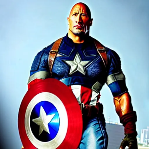 Prompt: dwayne johnson as captain america