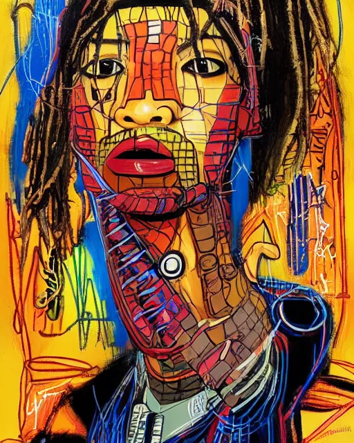 Prompt: a cyberpunk portrait of a cobra by jean - michel basquiat, by hayao miyazaki by artgerm, highly detailed, sacred geometry, mathematics, snake, geometry, cyberpunk, vibrant, water