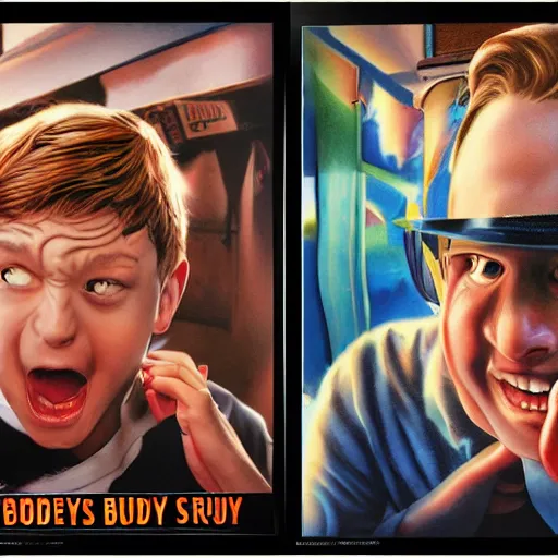 Image similar to toby maguire is a high school bully, airbrush art, drew struzan illustration art, key art, movie poster