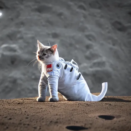 Image similar to cat wearing astronaut suit on the moon sigma 1 4 mm f / 1. 8 planet earth in the background