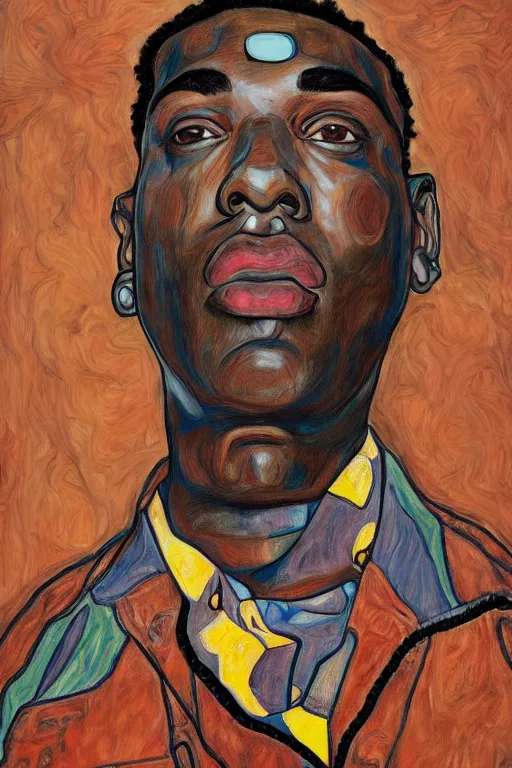 Image similar to a portrait of biggie small in style of egon schiele, masterpiece, hyperdetailed, complex, intricate, 4 k, trending on artstation