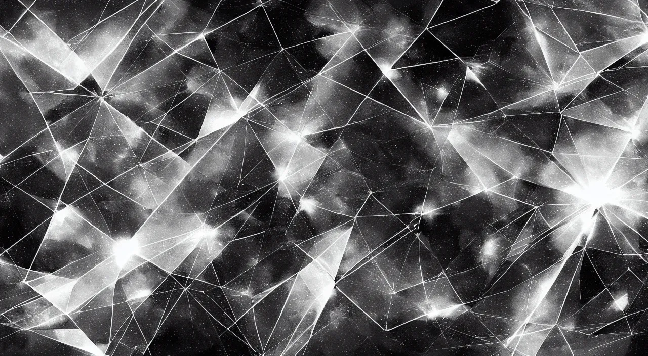 Prompt: a gray scale explosion of triangles in space, high detail, digital art