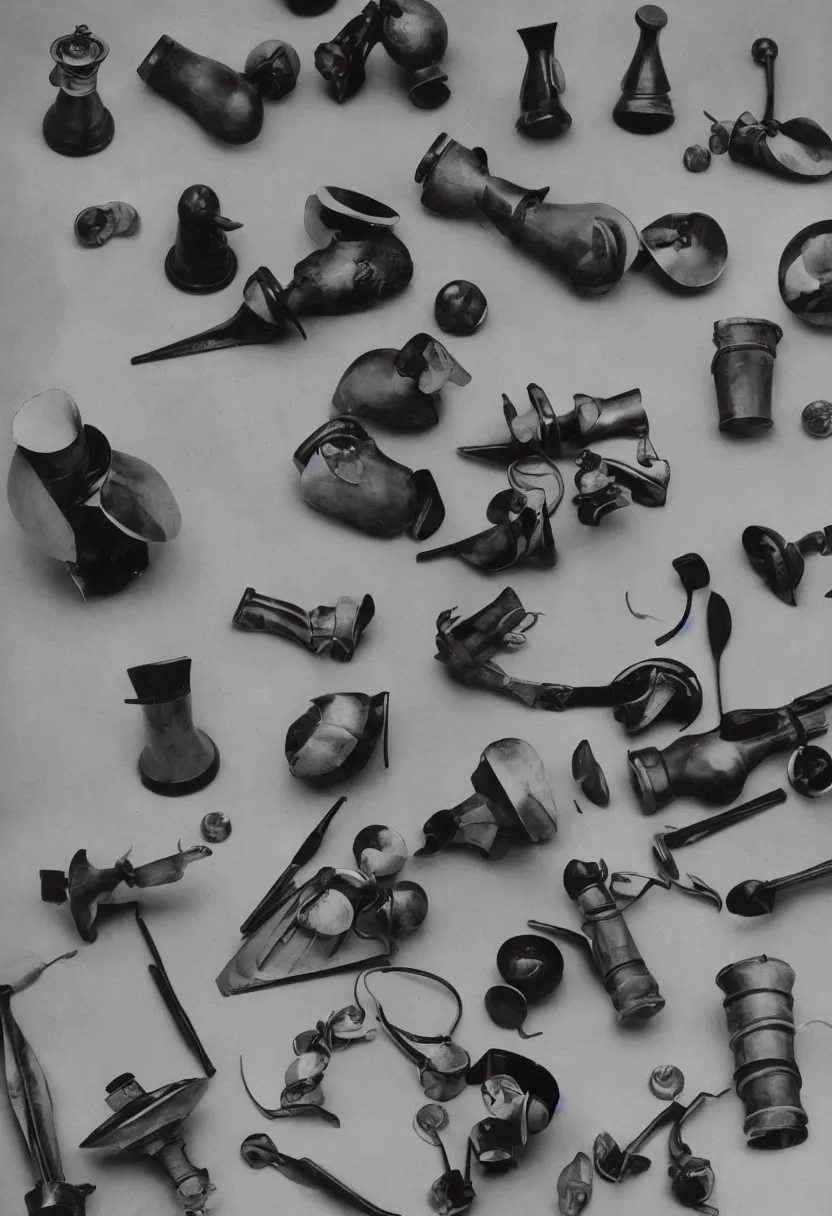 Image similar to research notes of a futuristic readymade object by Marcel Duchamp, chess pieces, flowchart, film stock by Irving Penn and Edward Weston