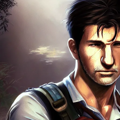 Image similar to portrait of nathan drake, anime fantasy illustration by tomoyuki yamasaki, kyoto studio, madhouse, ufotable, trending on artstation