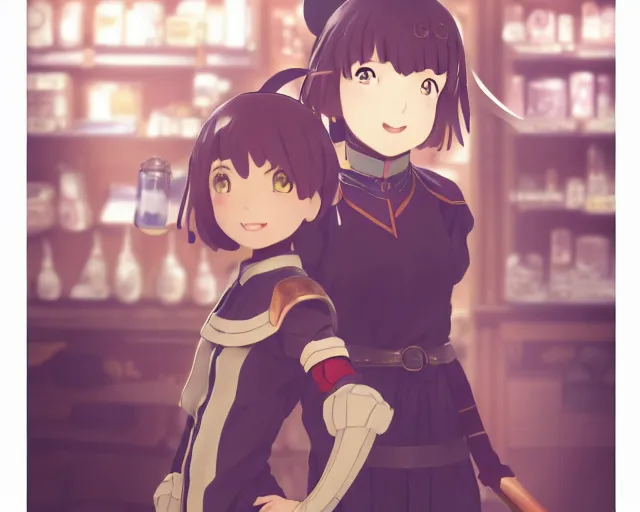 Image similar to anime visual, portrait of a young female knight in a alchemist's shop interior buying potions, cute face by yoh yoshinari, katsura masakazu, cinematic luts, cold studio lighting, dynamic pose, dynamic perspective, strong silhouette, anime cels, ilya kuvshinov, cel shaded, crisp and sharp, rounded eyes