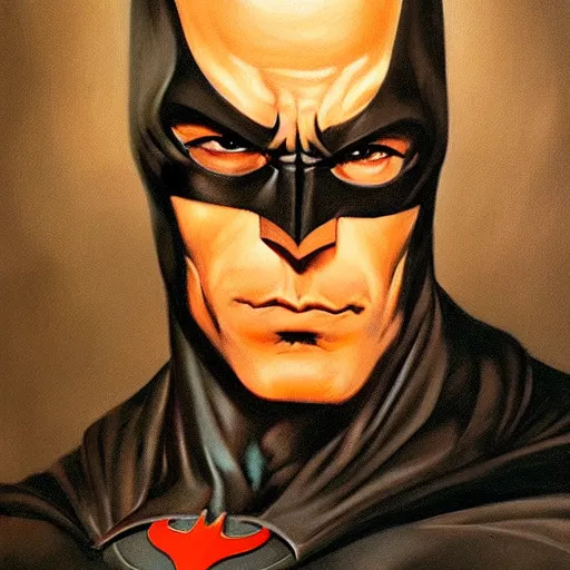 Image similar to an ultra - realistic portrait painting of batman in the style of frank frazetta. 4 k. ultra - realistic. highly detailed. dark fantasy. epic lighting.