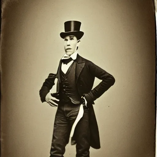 Image similar to A photograph portrait of Jerma in the mid-late 1800s with a top hat and sideburns with a pyramidal, taken in the mid-late 1800s, taken on a Field View Camera, realistic, hyperrealistic, very realistic, highly detailed, very detailed, extremely detailed, detailed, digital art, trending on artstation