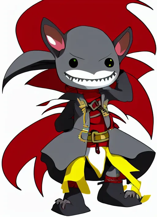 Image similar to anime grey and red kobold swashbuckler with yellow eyes and small wings, full body, anime style, anime