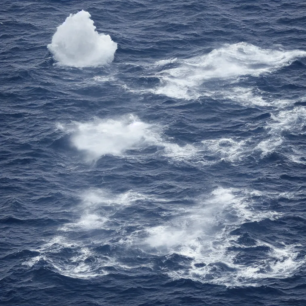 Image similar to a cube in the middle of the sea with images of a sea squall on its sides. in the style of Richard Serra