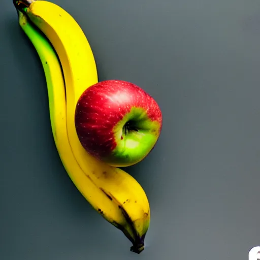 Prompt: a banana merged with a apple! Ultra realistic! 25mm f/1.7 ASPH Lens!