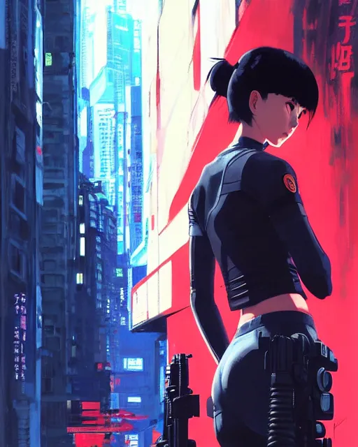 Image similar to girl wearing in tactical gear | | audrey plaza, fine detail!! anime!! realistic shaded lighting!! dramatic!! poster by ilya kuvshinov katsuhiro otomo ghost - in - the - shell, magali villeneuve, artgerm, jeremy lipkin and michael garmash and rob rey