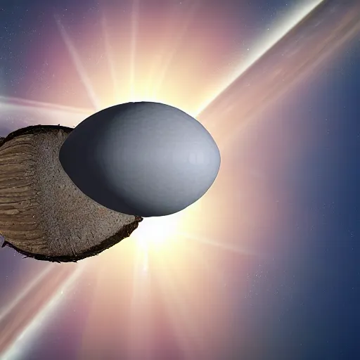 Prompt: an artist's rendering of a coconut satellite in space, a digital rendering by carl eugen keel, featured on cg society, space art, redshift, anamorphic lens flare, reimagined by industrial light and magic