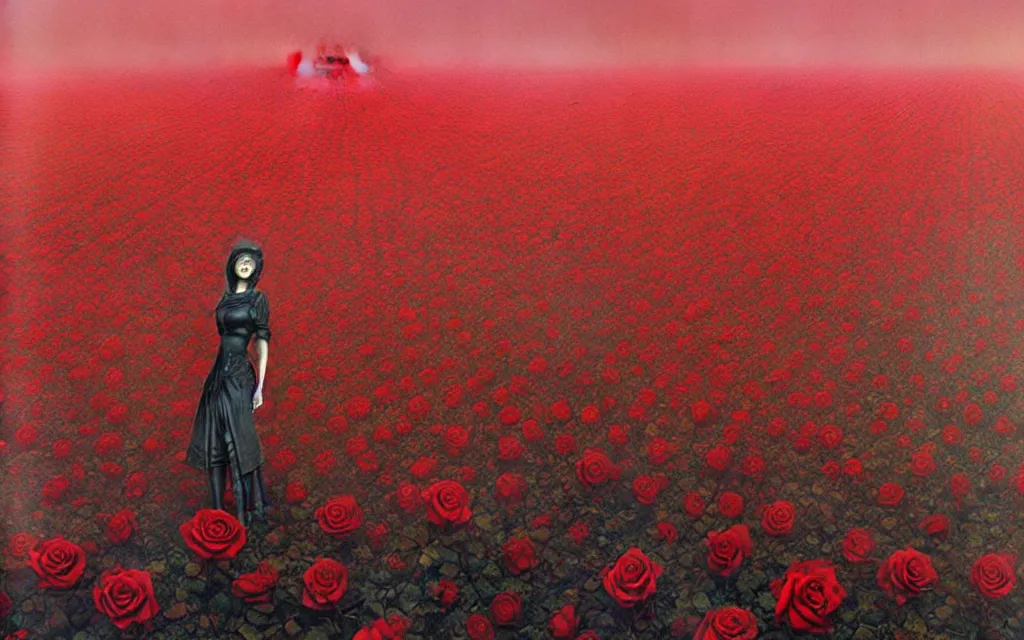 Image similar to a futurist cybernetic red rose field, future perfect, award winning digital art by santiago caruso and bruce pennington