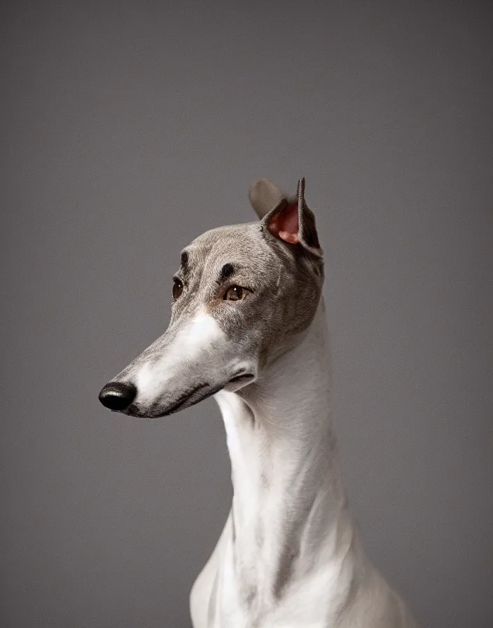 Image similar to an elegant portrait photo of a greyhound in the renaissance style, ultra detaile, 8 k, award winning, elegant lighting