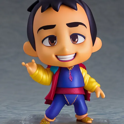 Image similar to pixar aladdin as nendoroid, side view, 8 k hd dof, kodak film,