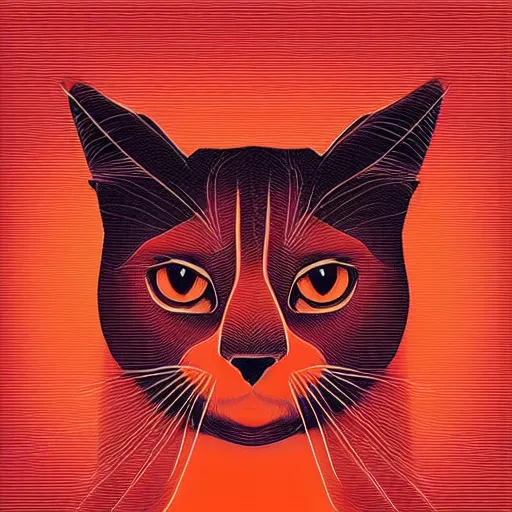 Image similar to orange to red gradient low poly art of cat connecting lines