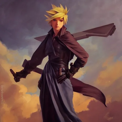 Prompt: greg manchess portrait of customer service cloud strife, medium shot, asymmetrical, profile picture, organic painting, sunny day, matte painting, bold shapes, hard edges, street art, trending on artstation, by huang guangjian and gil elvgren and sachin teng