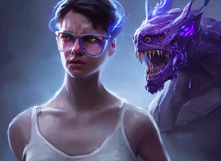 Image similar to a pissed right off genetically engineered nerd, by greg rutkowski, blue and purple lighting, digital art, ultra realistic, ultra detailed, photorealistic, 4 k, character concept