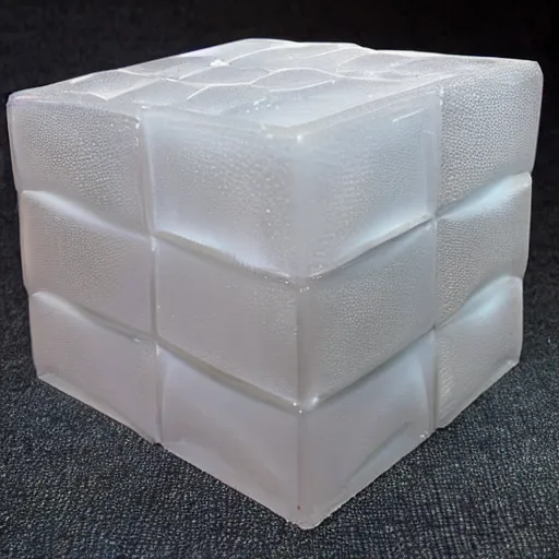 Prompt: a cube made of warping melting plastic