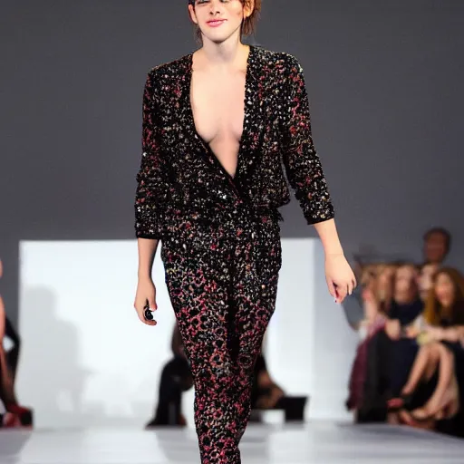 Prompt: emma watson on catwalk as runway model