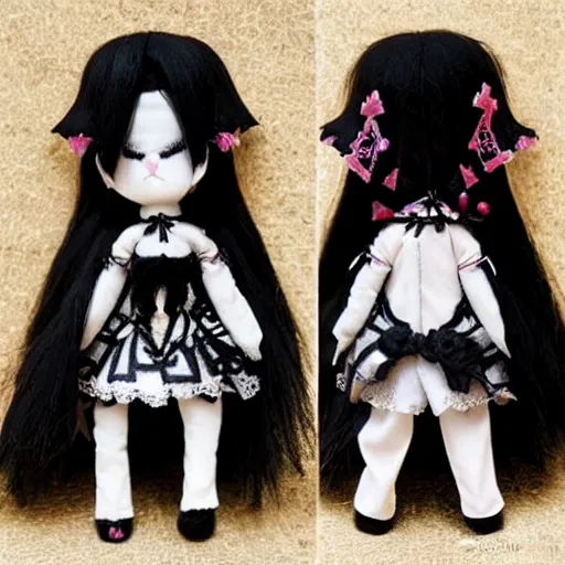 Prompt: cute fumo plush of the nightmare princess, gothic regal and tattered black, broken hearts, tragic wraith, vray